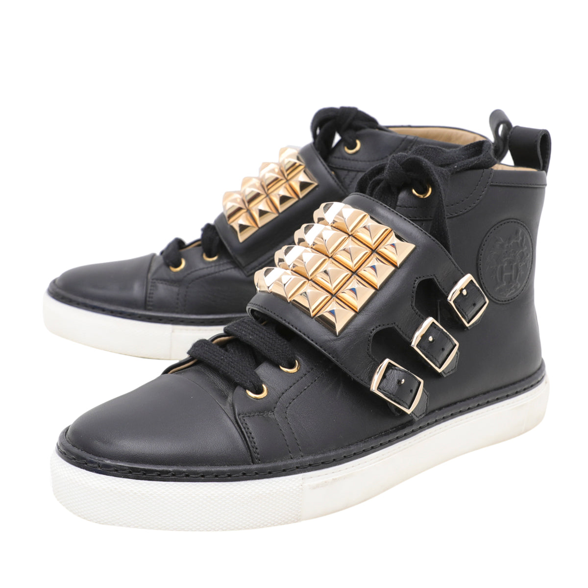 Hermes Black Studded Lennox High Top Sneakers 38-Hermes-THE CLOSET