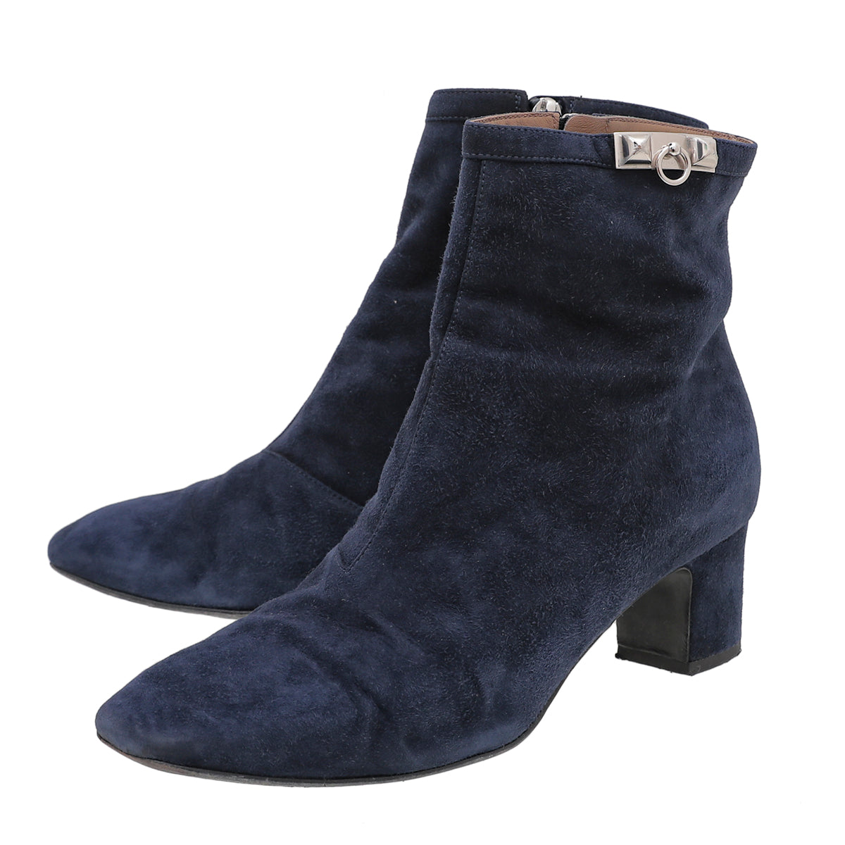 Hermes Navy Blue Suede Power Ankle Boots 38