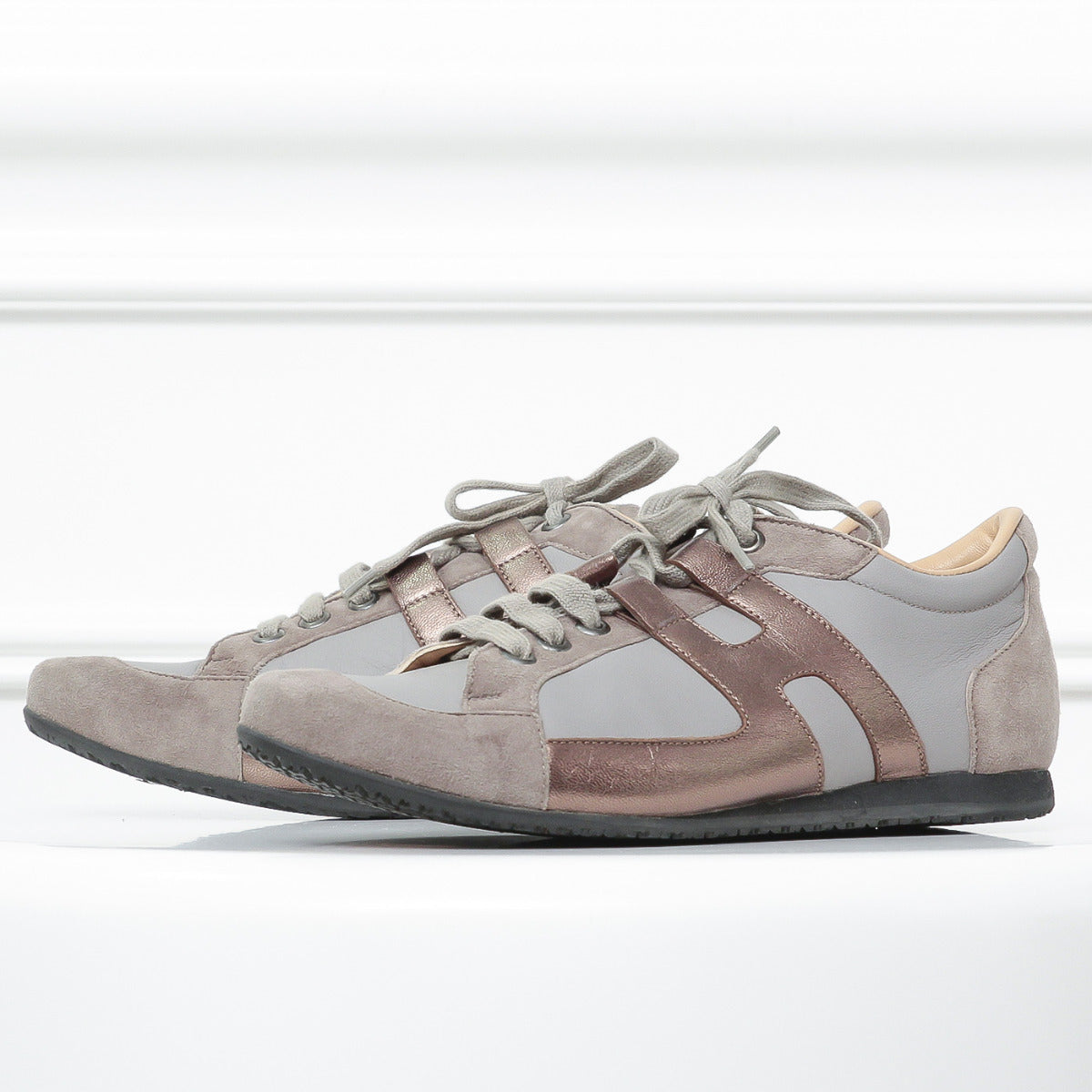 Hermes Gray-Gold Tie Break Low Top Sneakers 37.5-Hermes-THE CLOSET