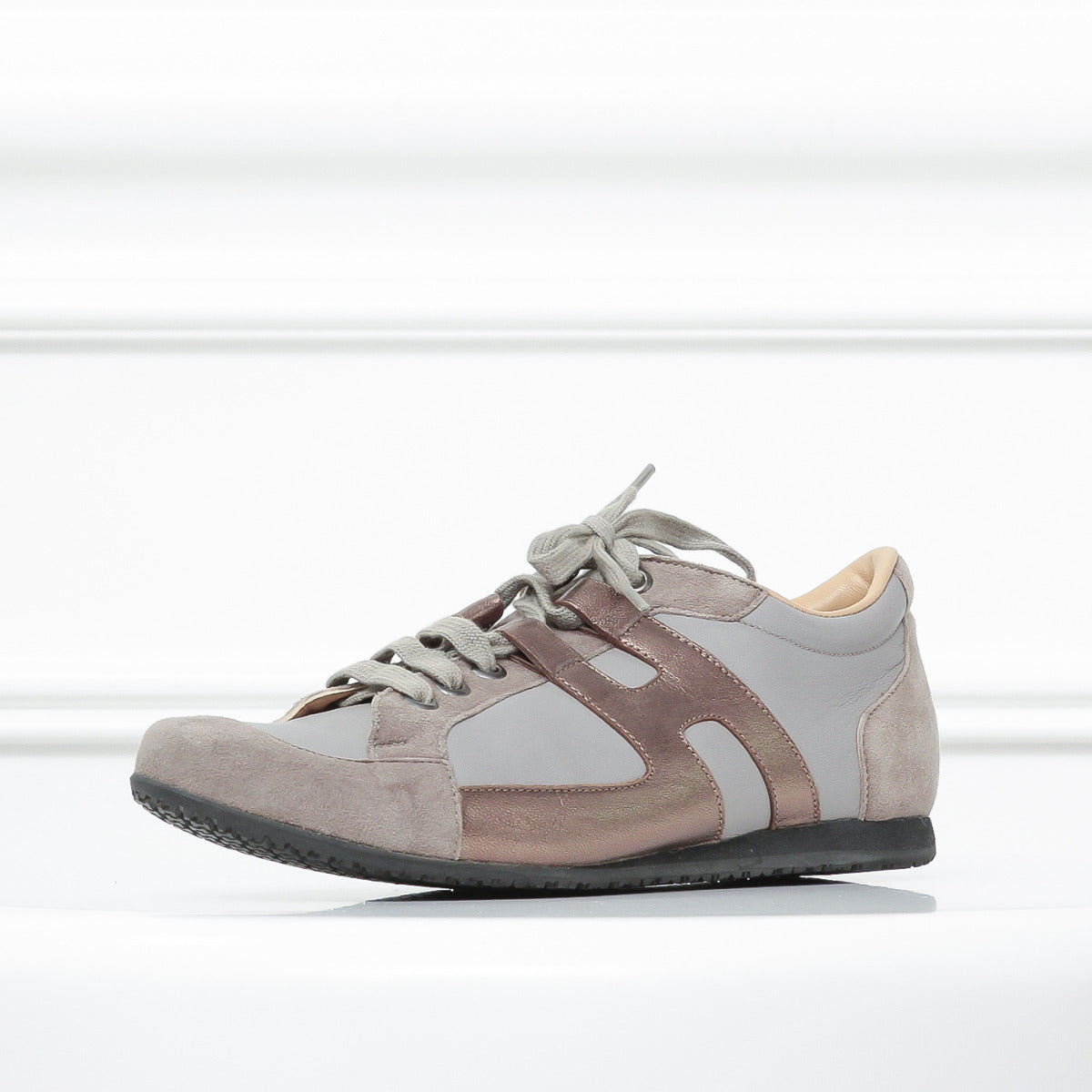 Hermes Gray-Gold Tie Break Low Top Sneakers 37.5-Hermes-THE CLOSET