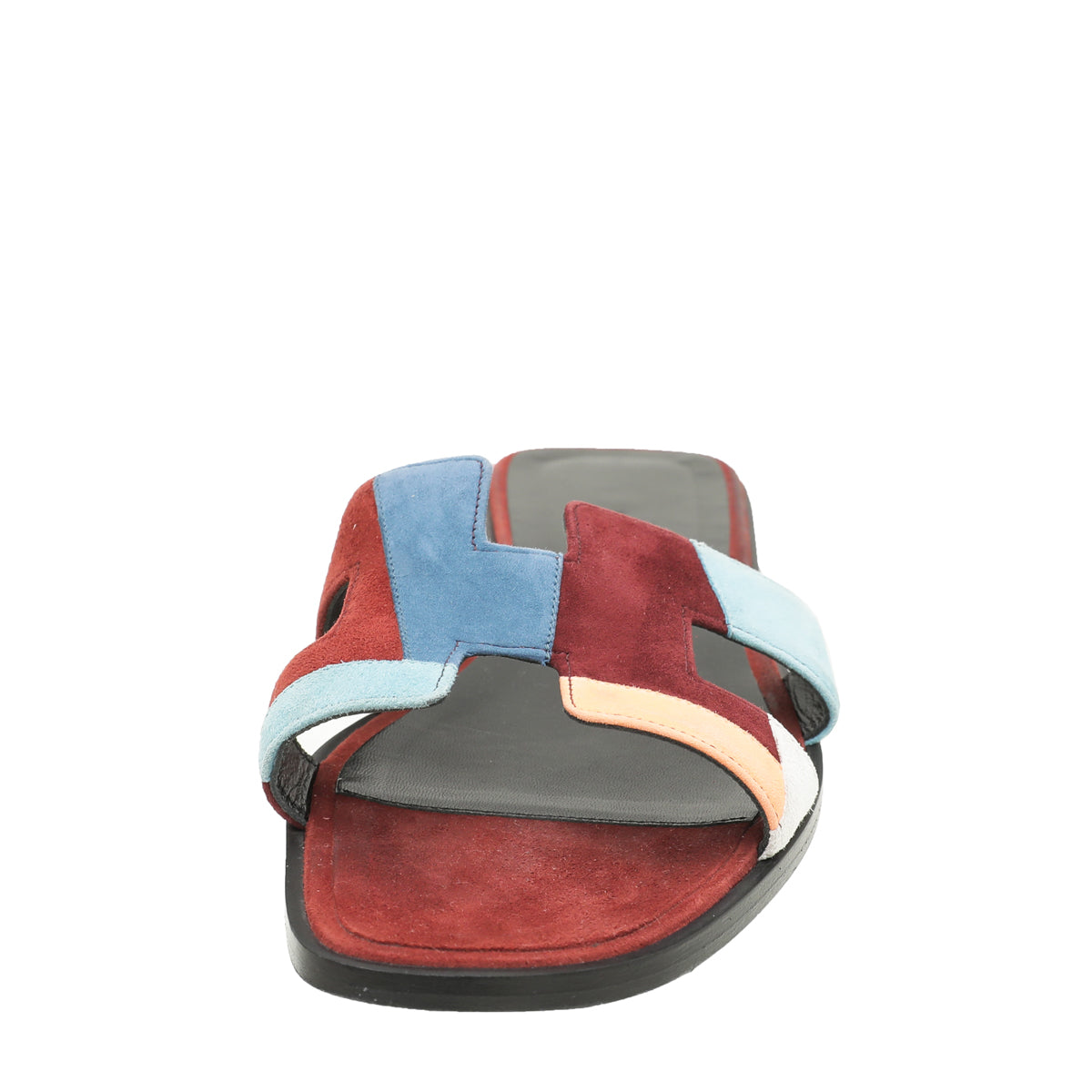 Hermes Multicolor Velvet Goatskin Patchwork Oran Sandals 38.5-Hermes-THE CLOSET