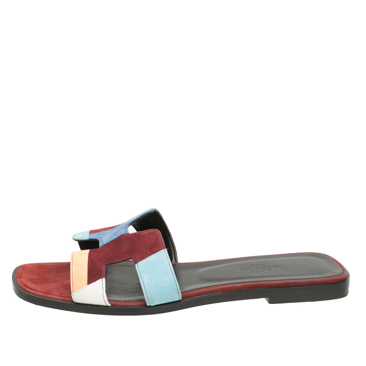 Hermes Multicolor Velvet Goatskin Patchwork Oran Sandals 38.5-Hermes-THE CLOSET