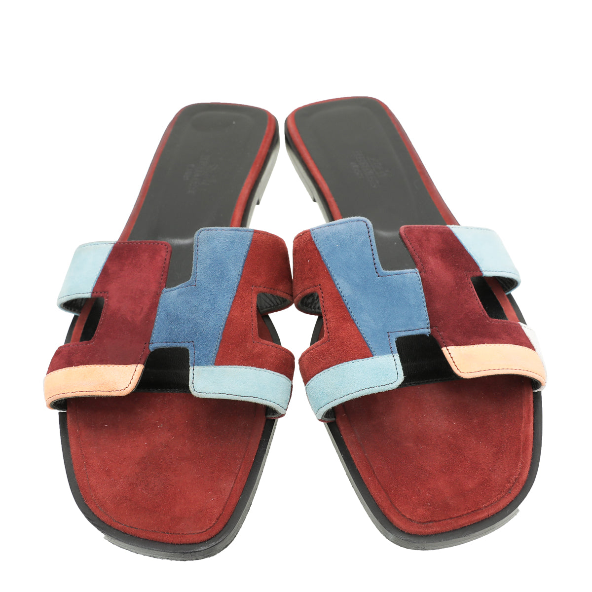Hermes Multicolor Velvet Goatskin Patchwork Oran Sandals 38.5-Hermes-THE CLOSET