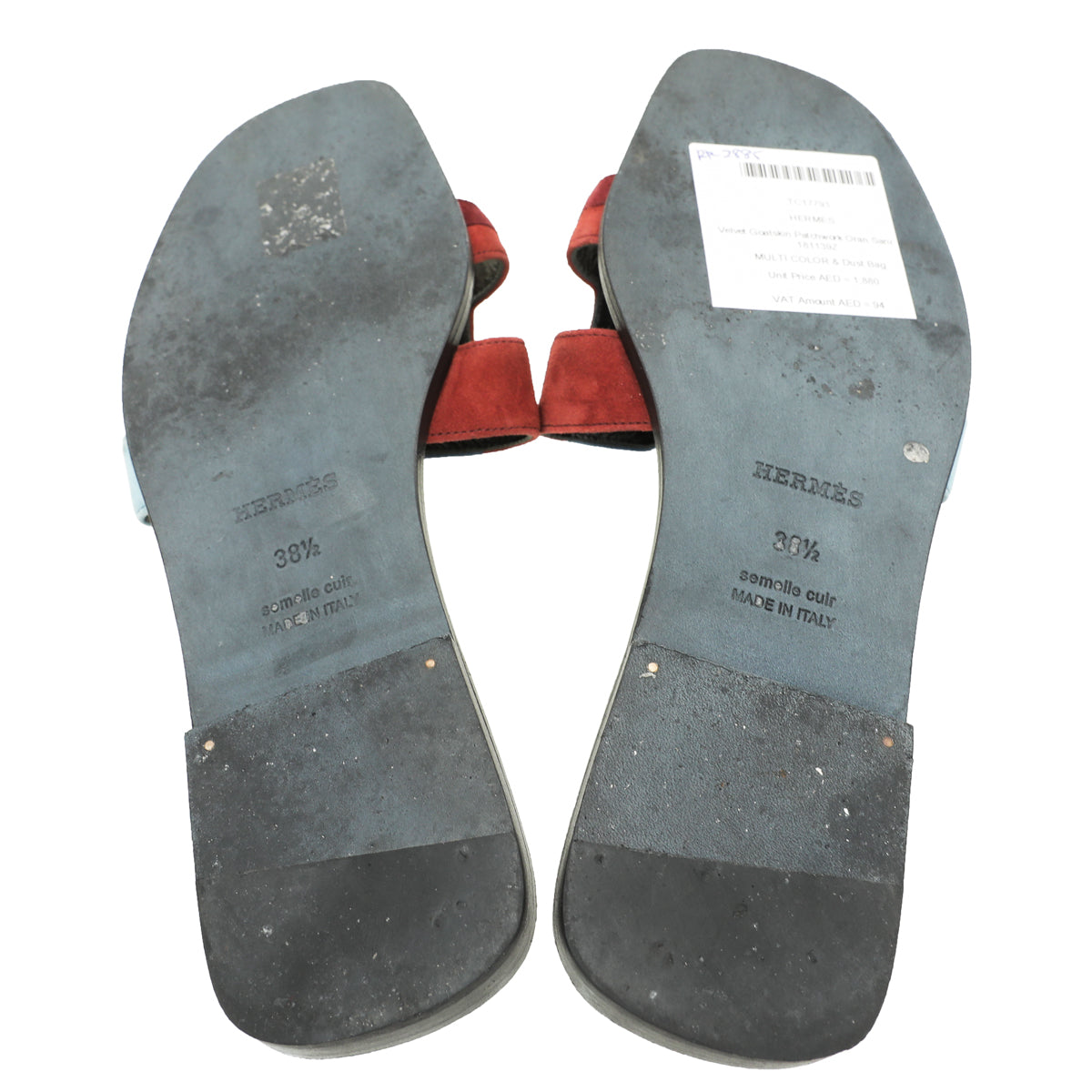 Hermes Multicolor Velvet Goatskin Patchwork Oran Sandals 38.5-Hermes-THE CLOSET