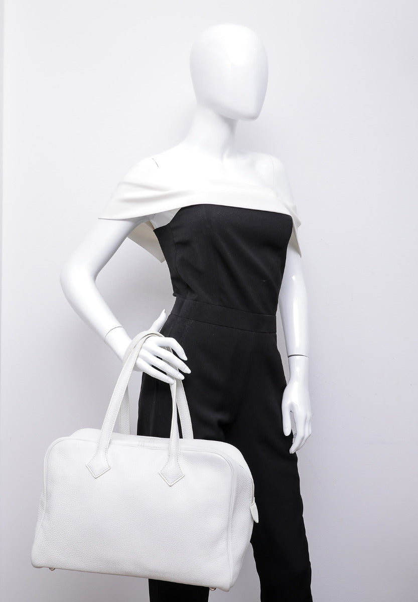 Hermes White Victoria II Fourre – Tout 35-Hermes-THE CLOSET