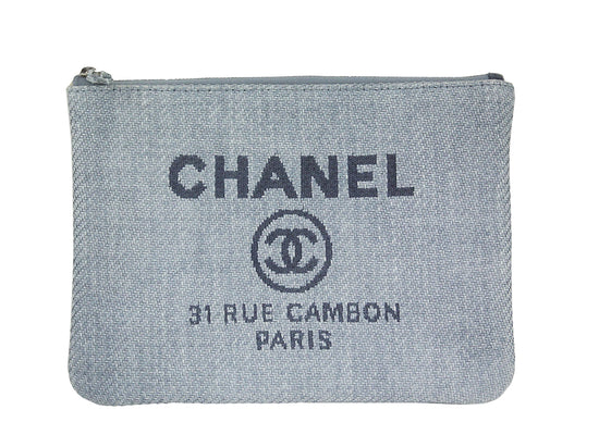 Chanel Blue Raffia Cosmetic Pouch