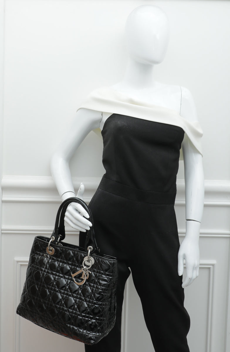 Christian Dior Black Lady Dior Cannage Soft Tote Bag-Christian Dior-THE CLOSET