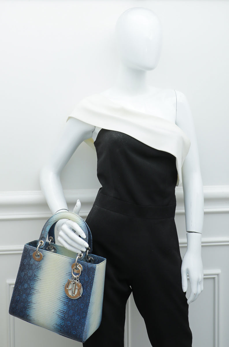 Christian Dior Blue Lizard Lady Dior Medium Bag-Christian Dior-THE CLOSET
