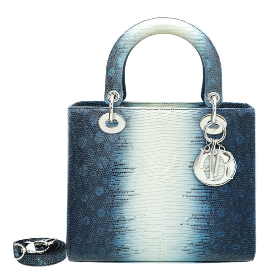A Lady Dior Shiny TurquoiseNavy Ombre Graded Lizard MidSize Bag  News  Photo  Getty Images