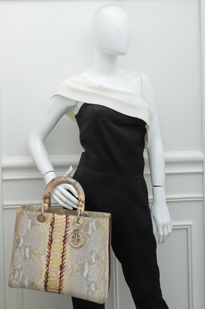 Christian Dior Bicolor Python Lady Dior Large Bag