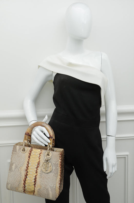 Christian Dior Bicolor Python Lady Dior Medium Bag