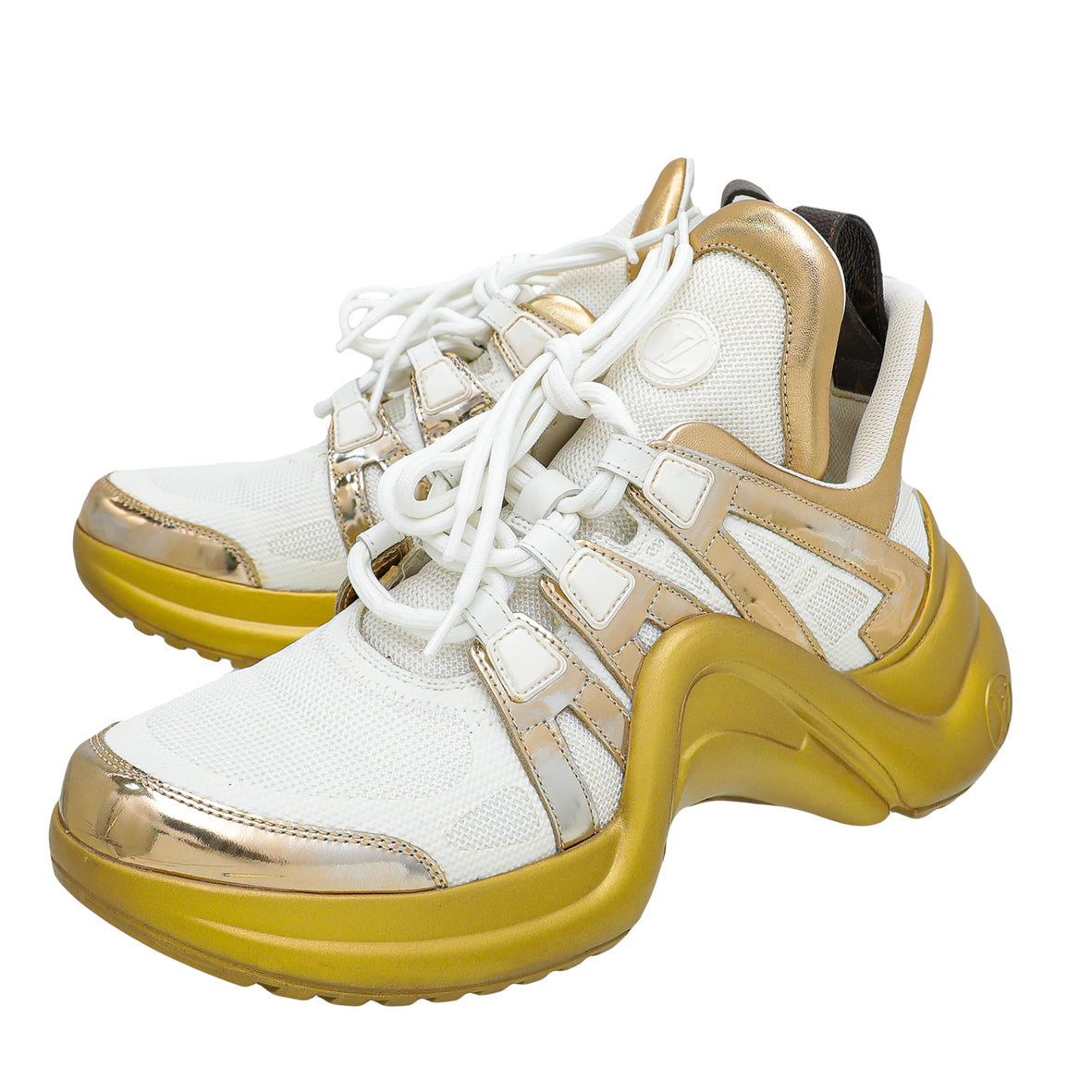 Louis Vuitton Gold Monogram Miroir Tennis Shoes Size 8/38.5 - Yoogi's Closet