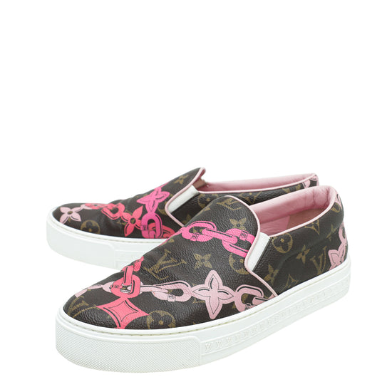 Louis Vuitton Monogram Bay Flower Slip On Sneakers 38.5
