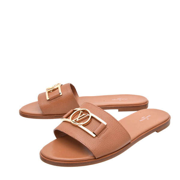 Louis Vuitton Cognac Brown Lock It Flat Mules 40 THE CLOSET