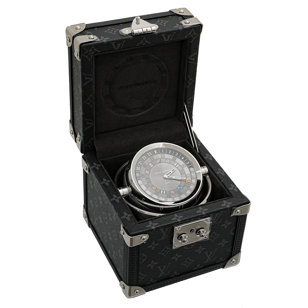 Louis Vuitton Monogram Eclipse Stainless Steel Trunk Table Clock-Louis Vuitton-THE CLOSET