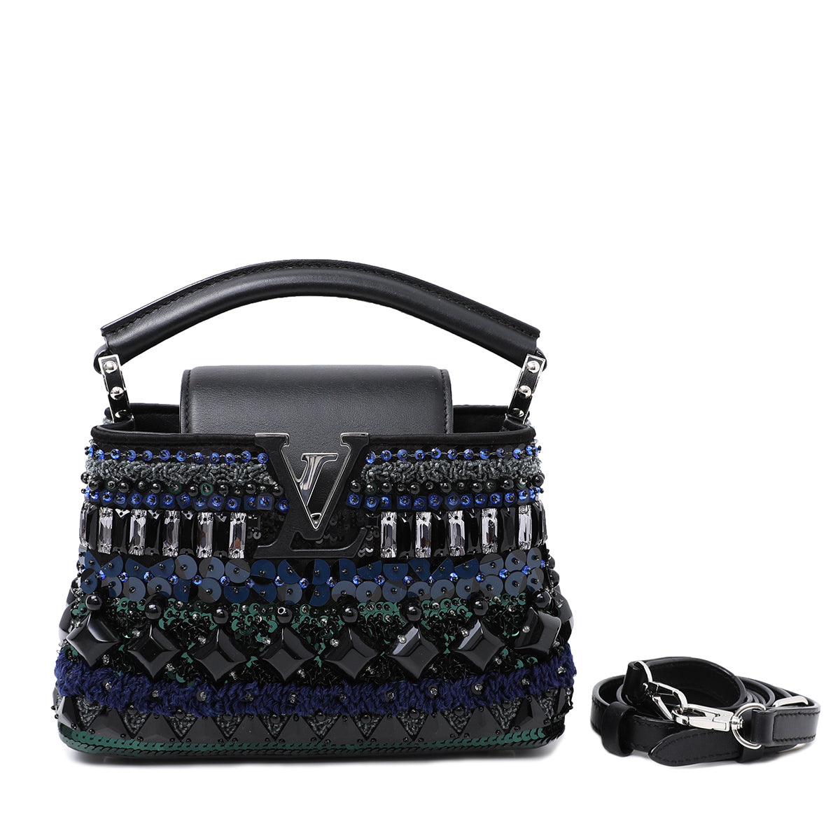 Louis Vuitton Black Capucines Embroidered Sequins-Studs Bag