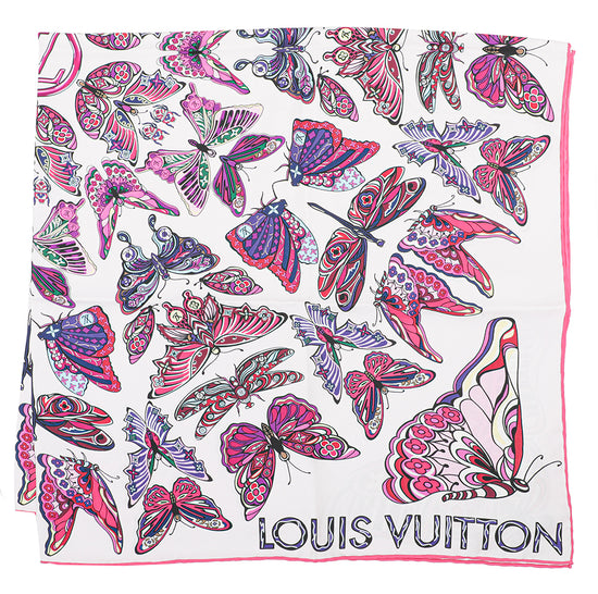 Louis Vuitton Pink Multicolor Carre World Of Love Butterfly Square Scarf