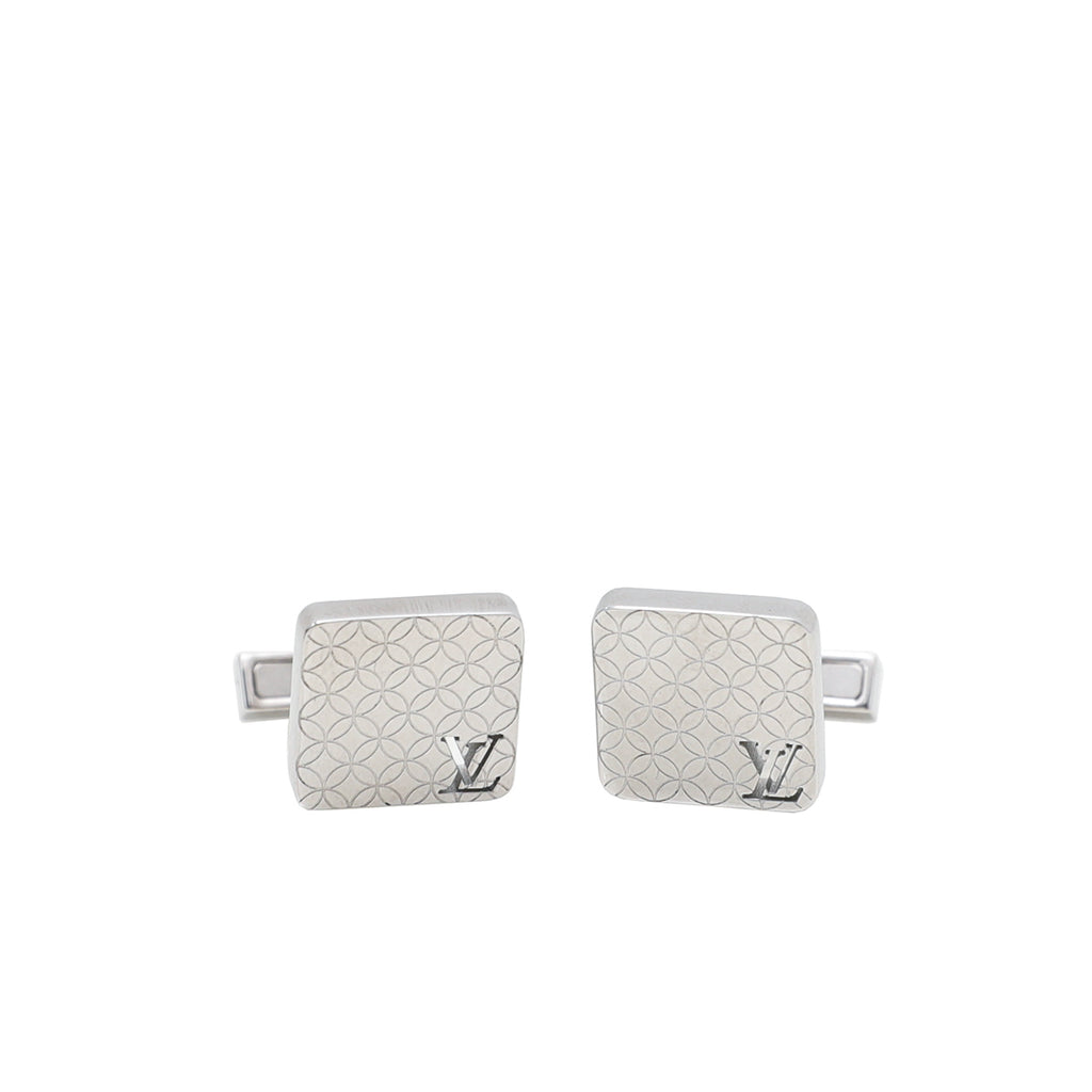 Auth LOUIS VUITTON Black Stainless Steel Champs Elysees Cufflinks Cuffs  #9238