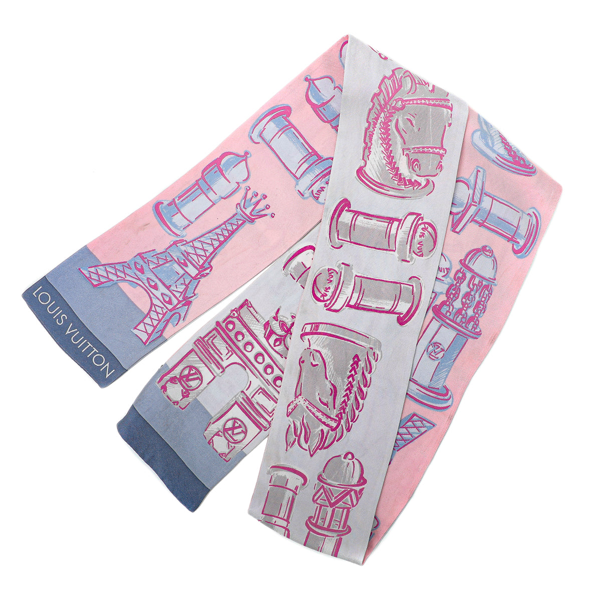 Louis Vuitton Bleu Ciel Chess Bandeau Silk Twilly-Louis Vuitton-THE CLOSET