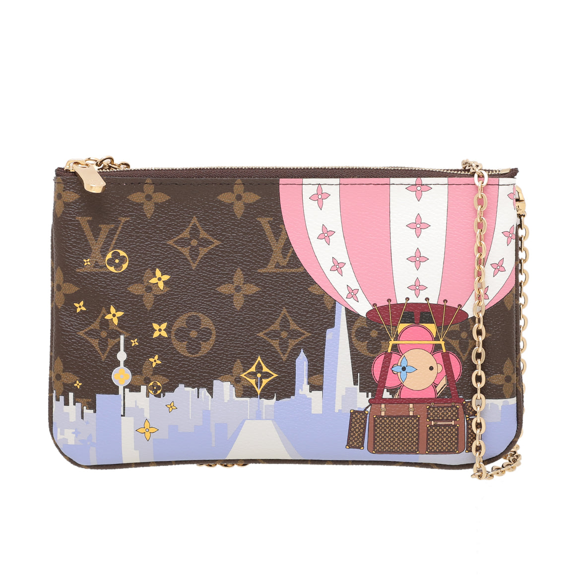 Louis Vuitton Brown Multicolor Christmas Animation Double Zip Pochette-Louis Vuitton-THE CLOSET