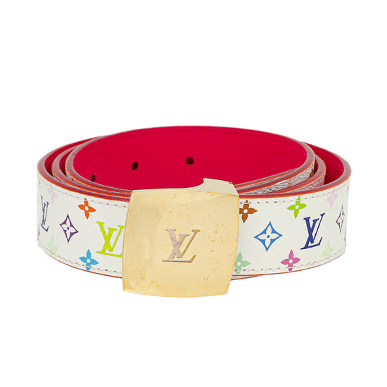 Louis Vuitton White Multicolor Cut Reversible Belt 36