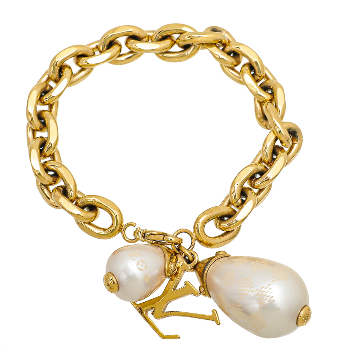 Louis Vuitton Damier Pearl Charm Link Chain Bracelet