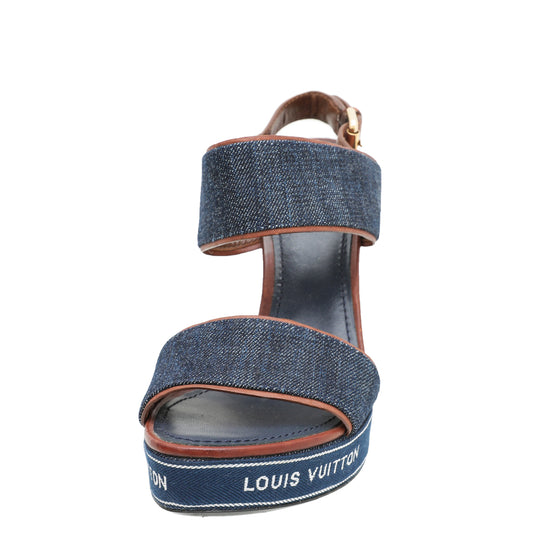 LOUIS VUITTON Sunlight Wedge sole Denim shoe logo Sandals blue Denim. 37.5