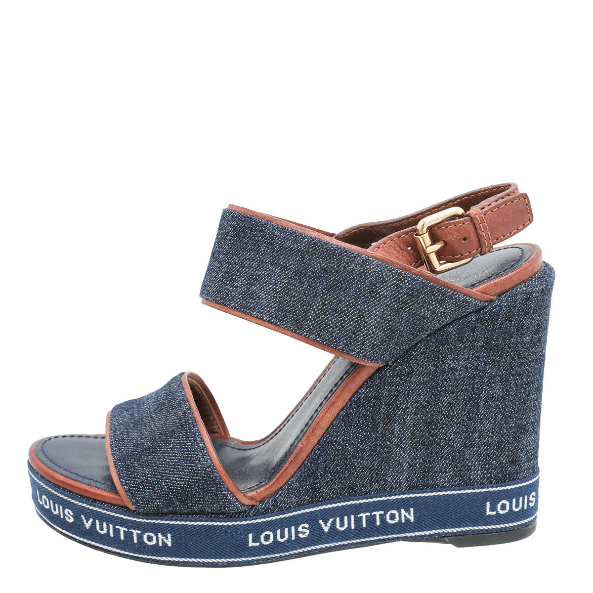Louis Vuitton Denim Blue Croisiere Wedge Sandal 37-Louis Vuitton-THE CLOSET
