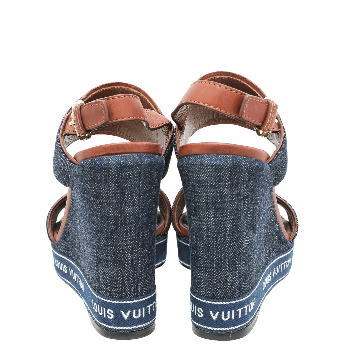 Louis Vuitton Denim Blue Croisiere Wedge Sandal 37-Louis Vuitton-THE CLOSET