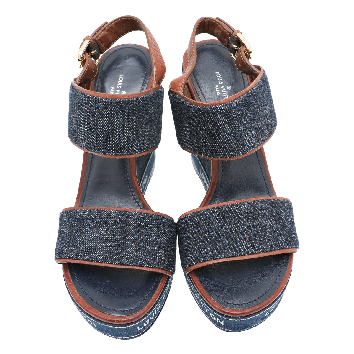 Louis Vuitton Denim Blue Croisiere Wedge Sandal 37-Louis Vuitton-THE CLOSET