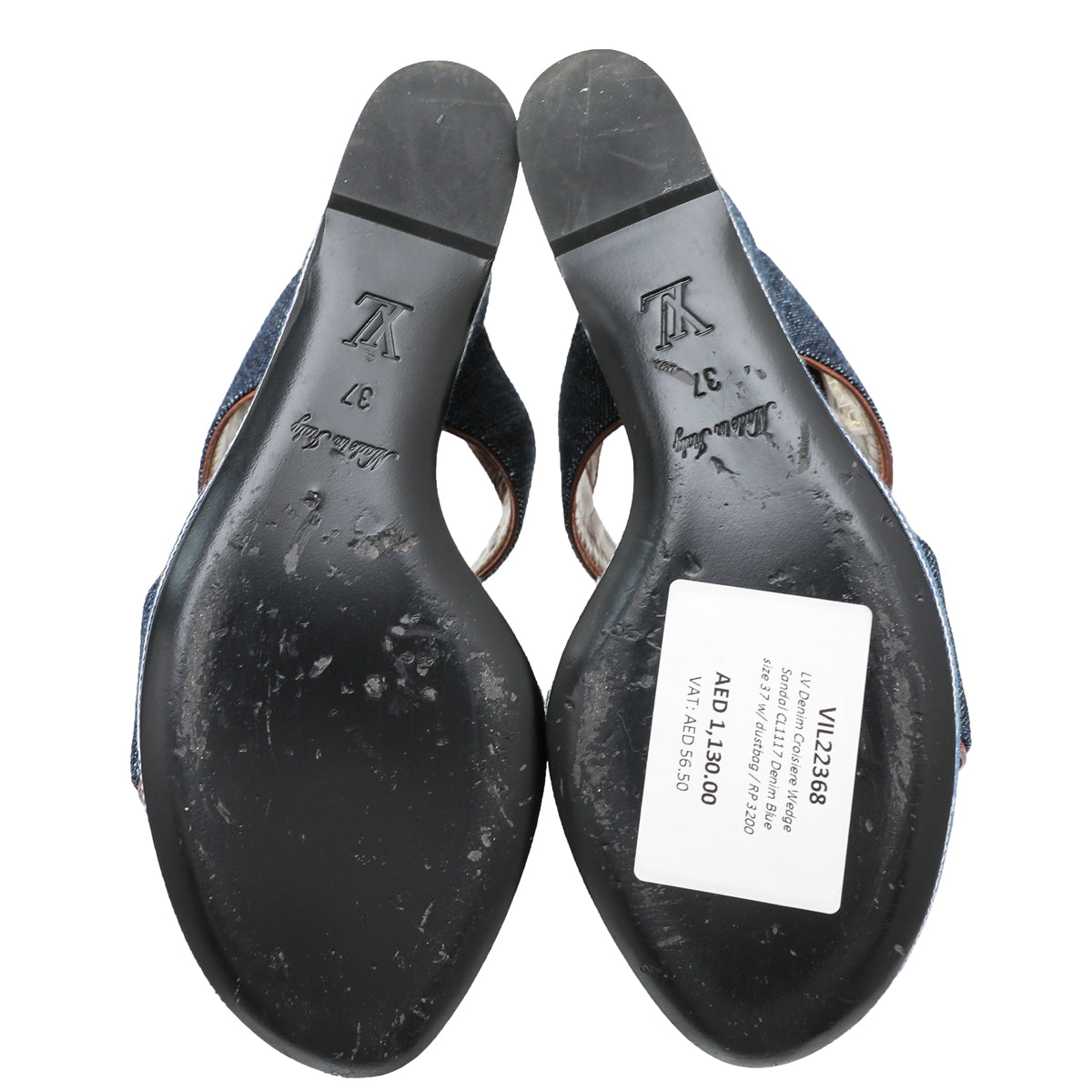 Louis Vuitton Denim Blue Croisiere Wedge Sandal 37-Louis Vuitton-THE CLOSET