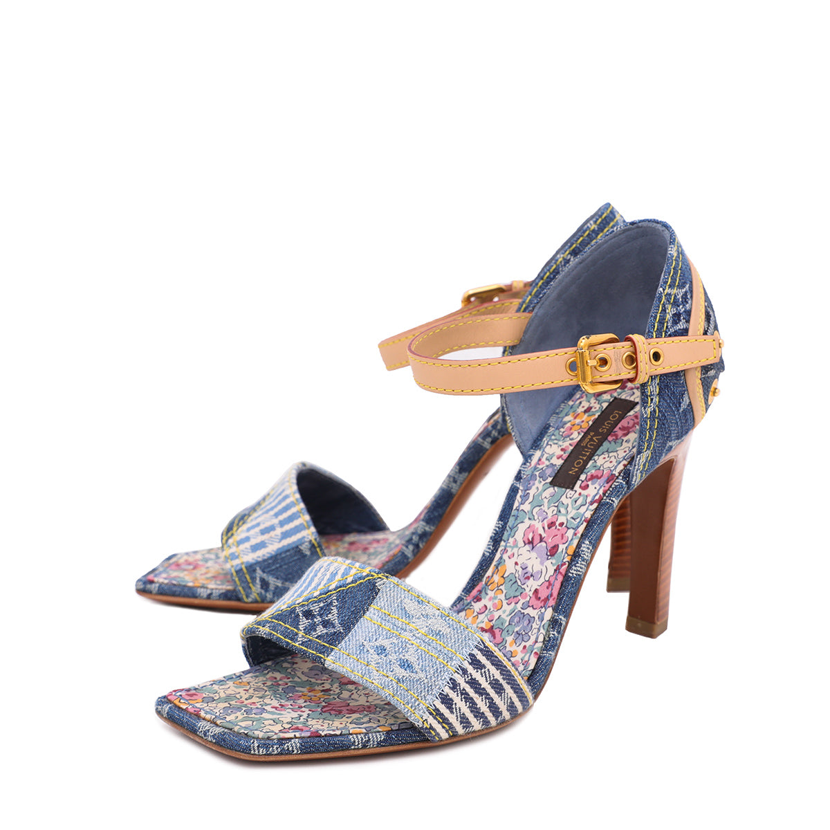 Louis Vuitton Blue Denim Patchwork Sandals 37