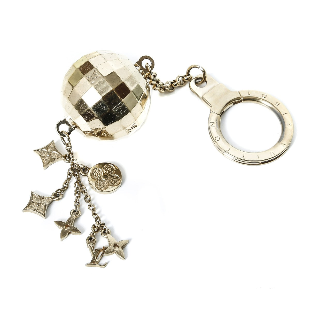 Louis Vuitton Gold Tone Disco Ball Key Ring Bag Charm