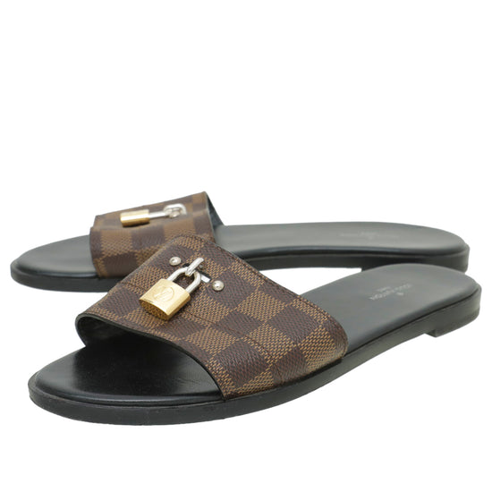 Louis Vuitton Damier Ebene Canvas Lock It Slide Sandals Size 40