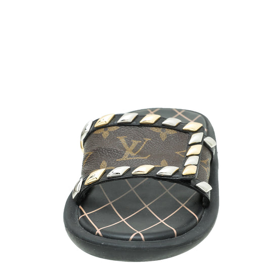 Louis Vuitton Monogram Canvas and Studded Leather Eldorado Slides Size 38 Louis  Vuitton