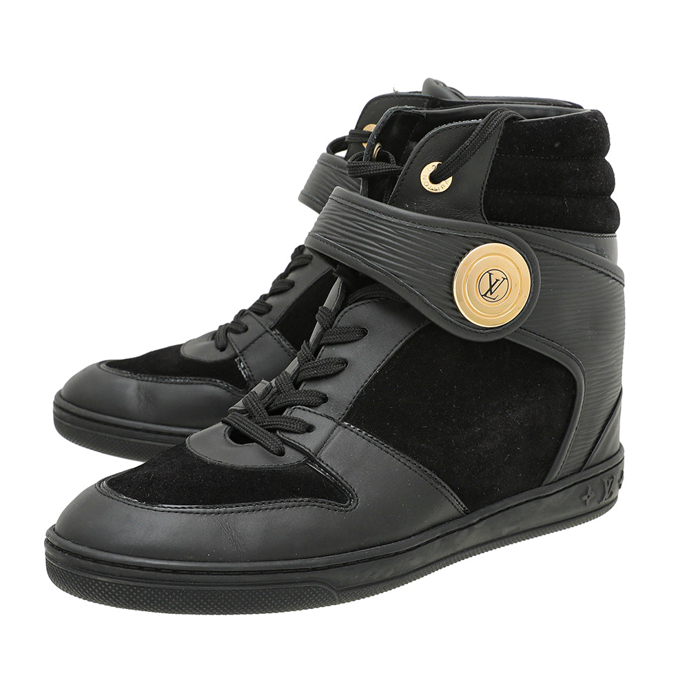 Louis Vuitton Black Epi Leather and Suede Wedge Sneakers Size 37 Louis  Vuitton