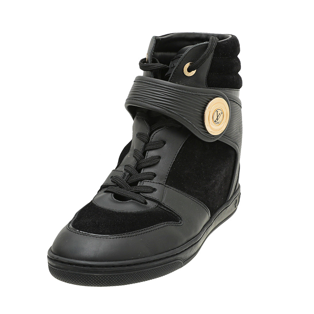 Louis Vuitton Black Leather/Suede Millennium Wedge Sneakers Size 7.5/38 -  Yoogi's Closet
