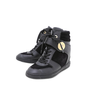 Louis Vuitton Black Epi Suede High Top Wedges Sneakers 36.5