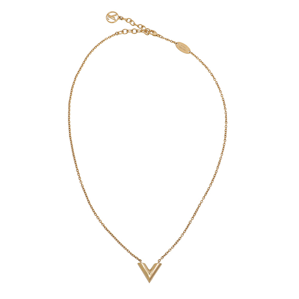 Louis Vuitton Gold Collier Essential V Necklace Golden Metal ref