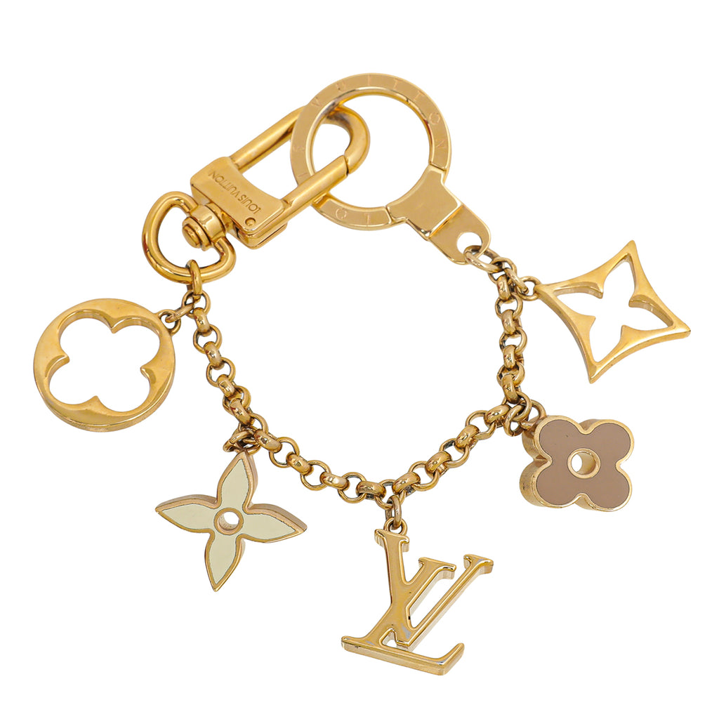 Louis Vuitton Gold & Beige Enamel Fleur De Monogram Bag Charm Chain  QJA2R617IB011