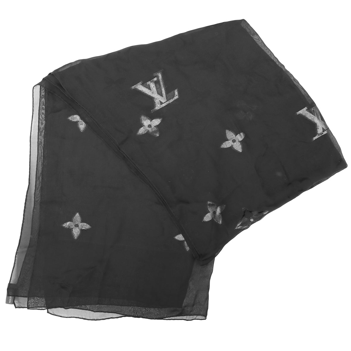 Louis Vuitton Black Fleur De Monogram Sheer Scarf-Louis Vuitton-THE CLOSET