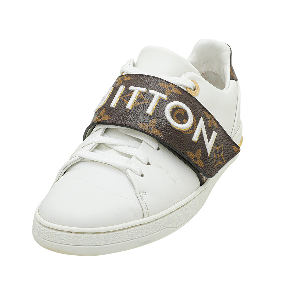 LOUIS VUITTON Calfskin Monogram Frontrow Sneaker 38.5 White 662594