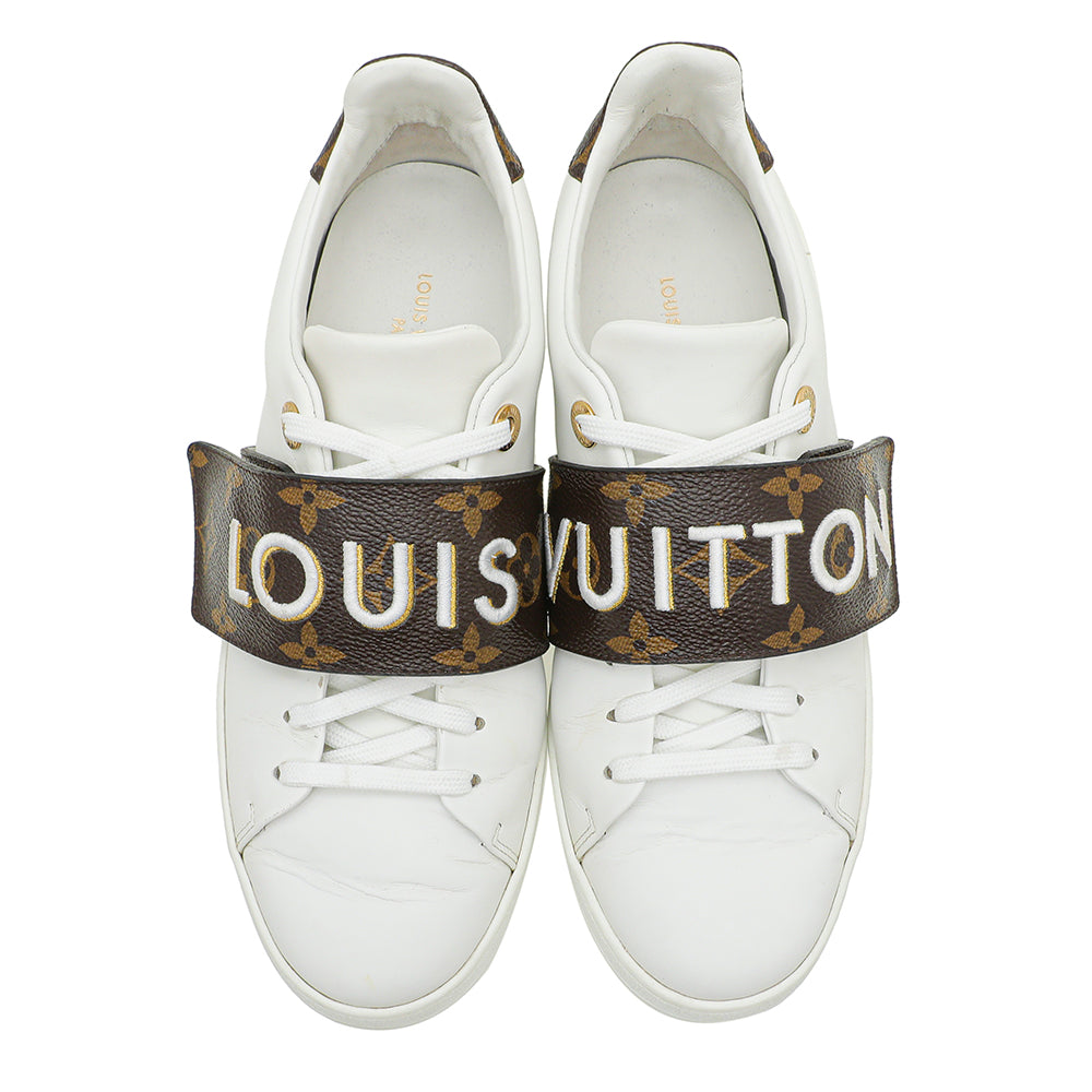 Louis Vuitton White Leather and Monogram Coated Canvas Frontrow Sneakers  Size 37.5 Louis Vuitton