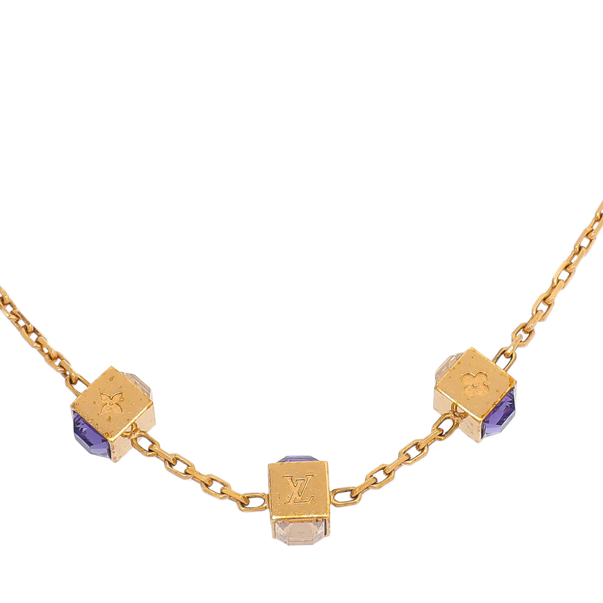 Louis Vuitton Gold Tone Crystal Gamble Station Necklace Louis Vuitton