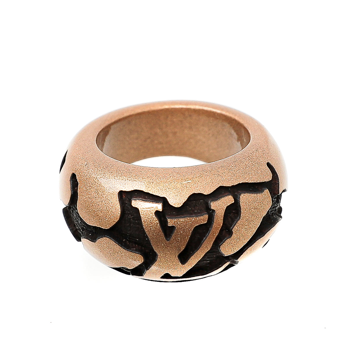 Louis Vuitton Gold Brown Lacquer Wood Leomonogram Ring L-Louis Vuitton-THE CLOSET