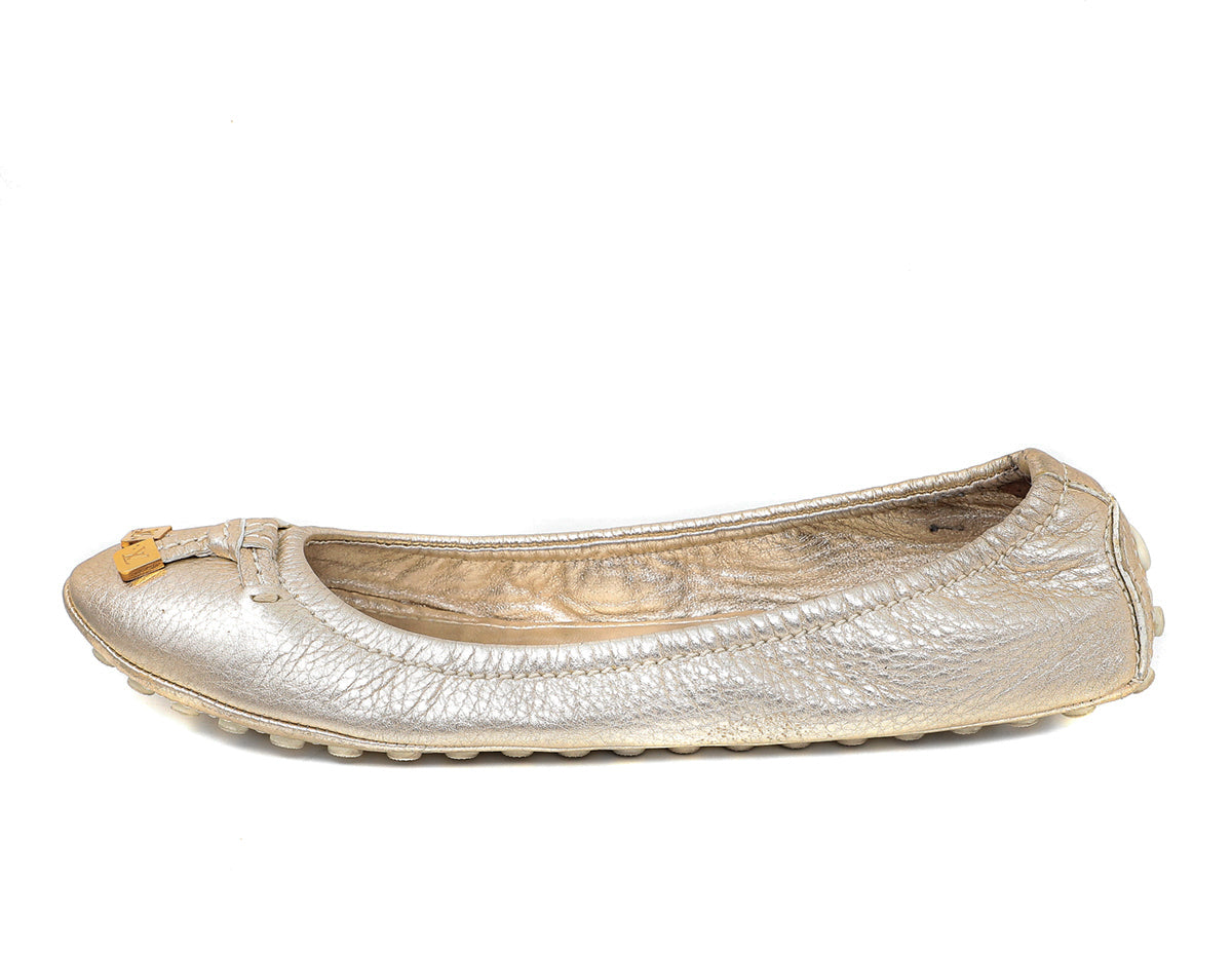 Louis Vuitton Metallic Gold Bow Ballerina Flats 37.5-Louis Vuitton-THE CLOSET