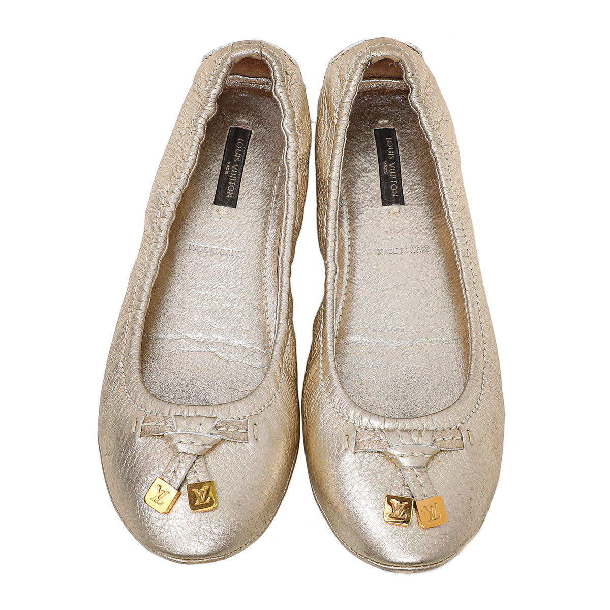 Louis Vuitton Metallic Gold Bow Ballerina Flats 37.5-Louis Vuitton-THE CLOSET