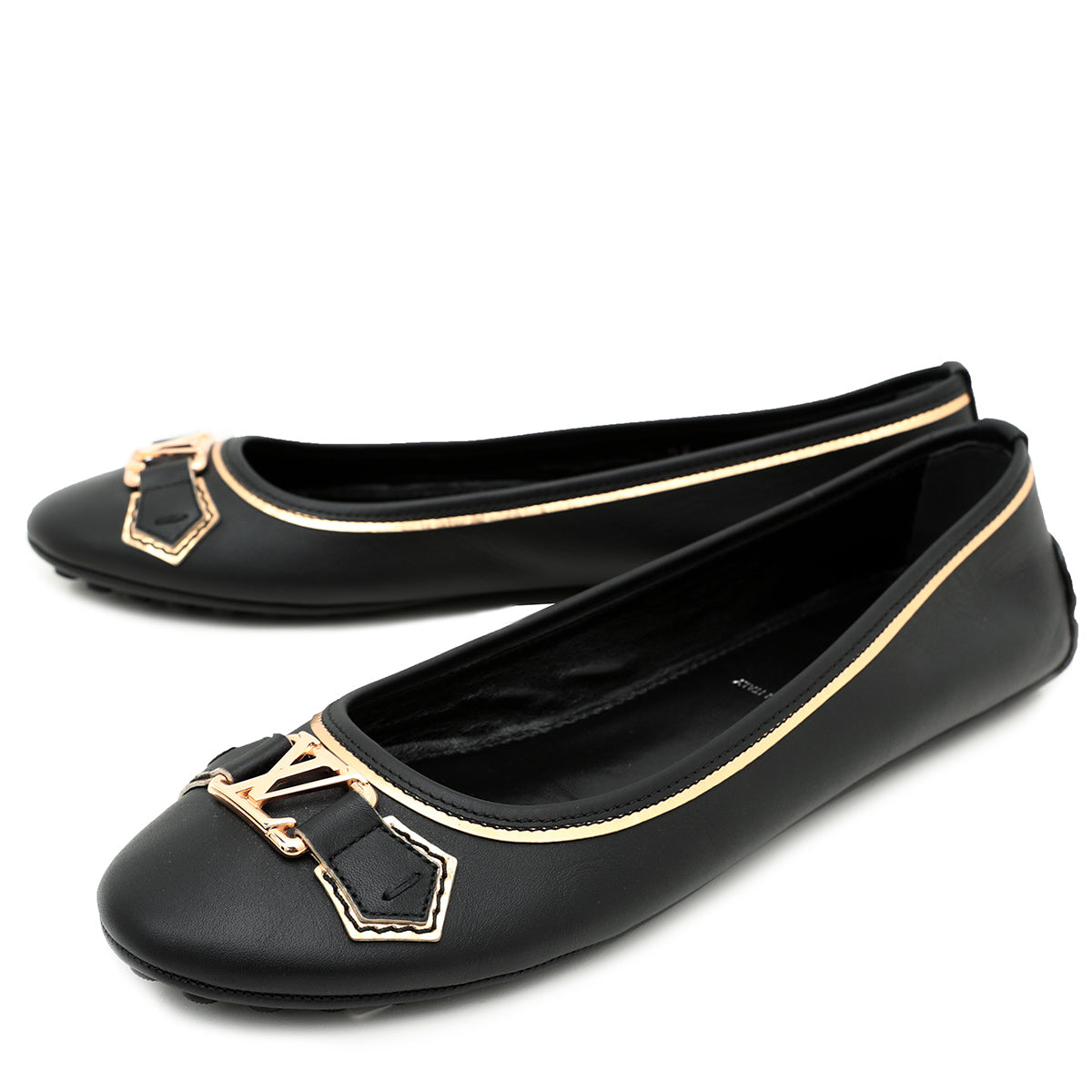 Louis Vuitton Black Oxford Metallic Gold Edges Ballerina Flats 42-Louis Vuitton-THE CLOSET