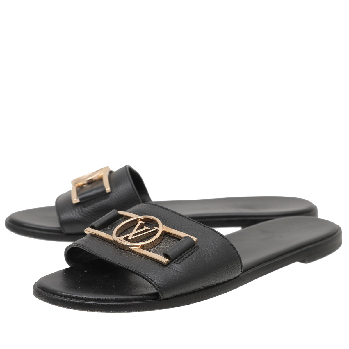 Louis Vuitton Black Lock It Flat Mules 38-Louis Vuitton-THE CLOSET
