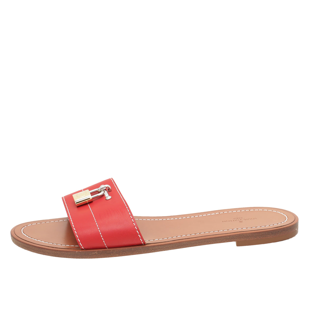 Louis Vuitton Red Lock It Flat Mules 38.5-Louis Vuitton-THE CLOSET